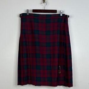 Tartan Plaid Kilt Womens XL Red Navy Blue Green Wool Pleated Wrap Skirt Scotland